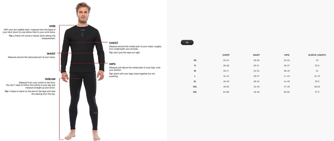 Size Guide TNF - Mens Jackets & Tops Size Guide TNF - Mens Jackets & Tops