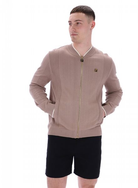 FILA MENS FERGUSON OPEN KNIT POINTELLE PANEL TRACKTOP MOCHA MERINGUE